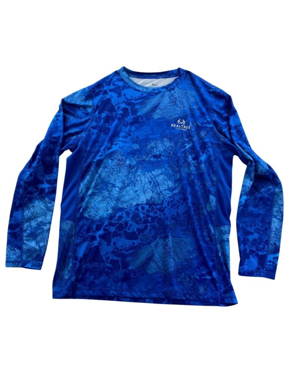 Realtree Mens Fishing Shirt Large Blue Long Sleeve Outdoors Crewneck Casual